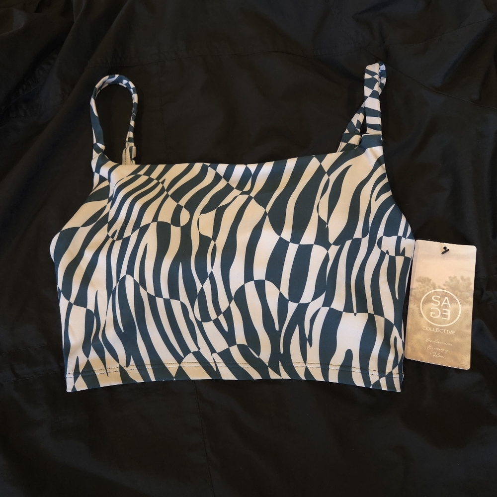 NWT The Sage Collective Bare It All Zebra Spin Bralette Padded Dark Teal Small